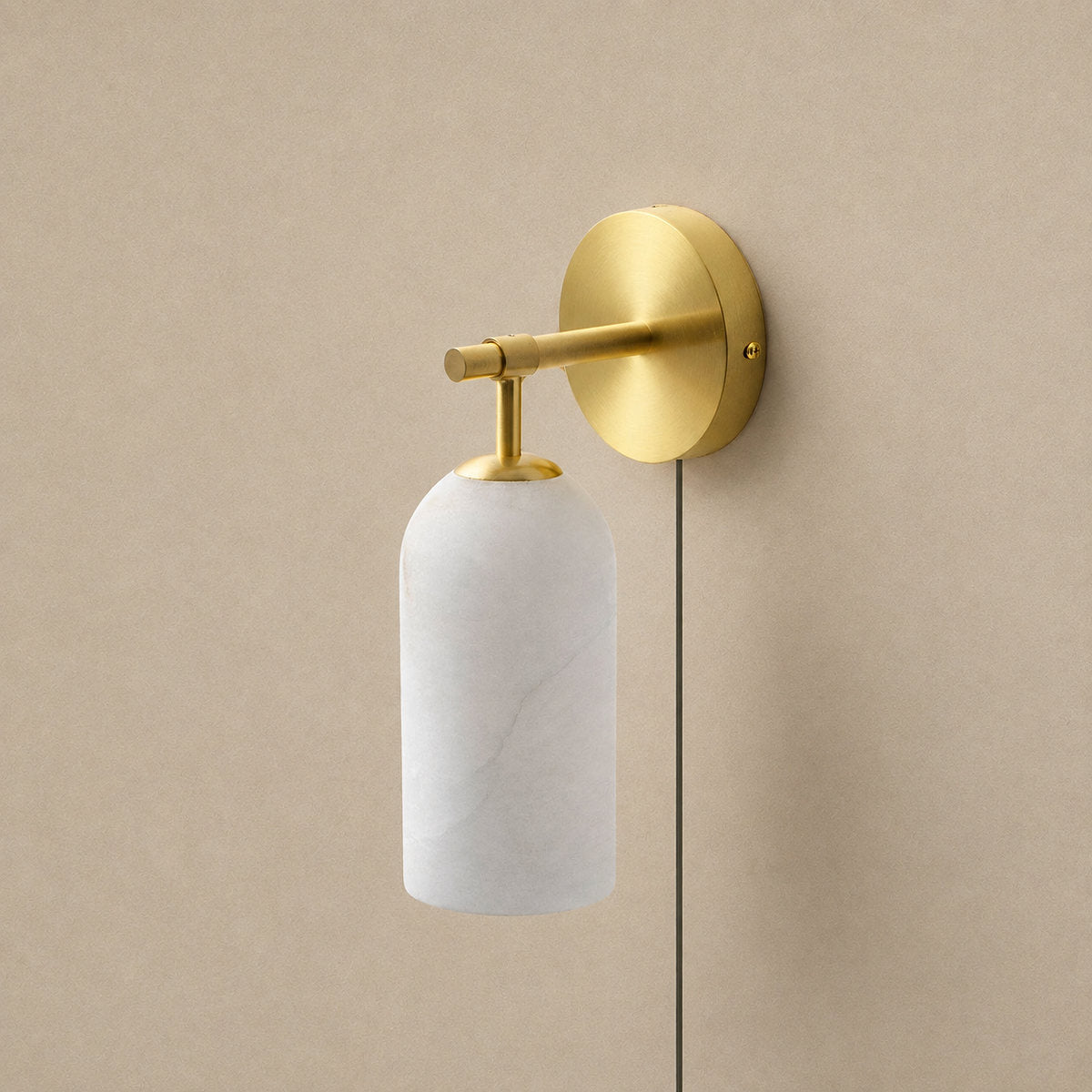 Pillar Alabaster Plug-in Wall Lamp, 3.1-Inch x H 7.1-Inch, Antique Brass & White, US Plug for Bedroom & Living Room