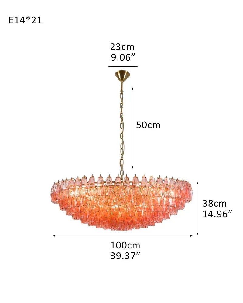 Modernist Chandelier ceiling brass satin frame decor for sitting room | Purple Blown Glass D100*H38CM D39.37"*H14.96" Pink American Vintage chandelier lamp