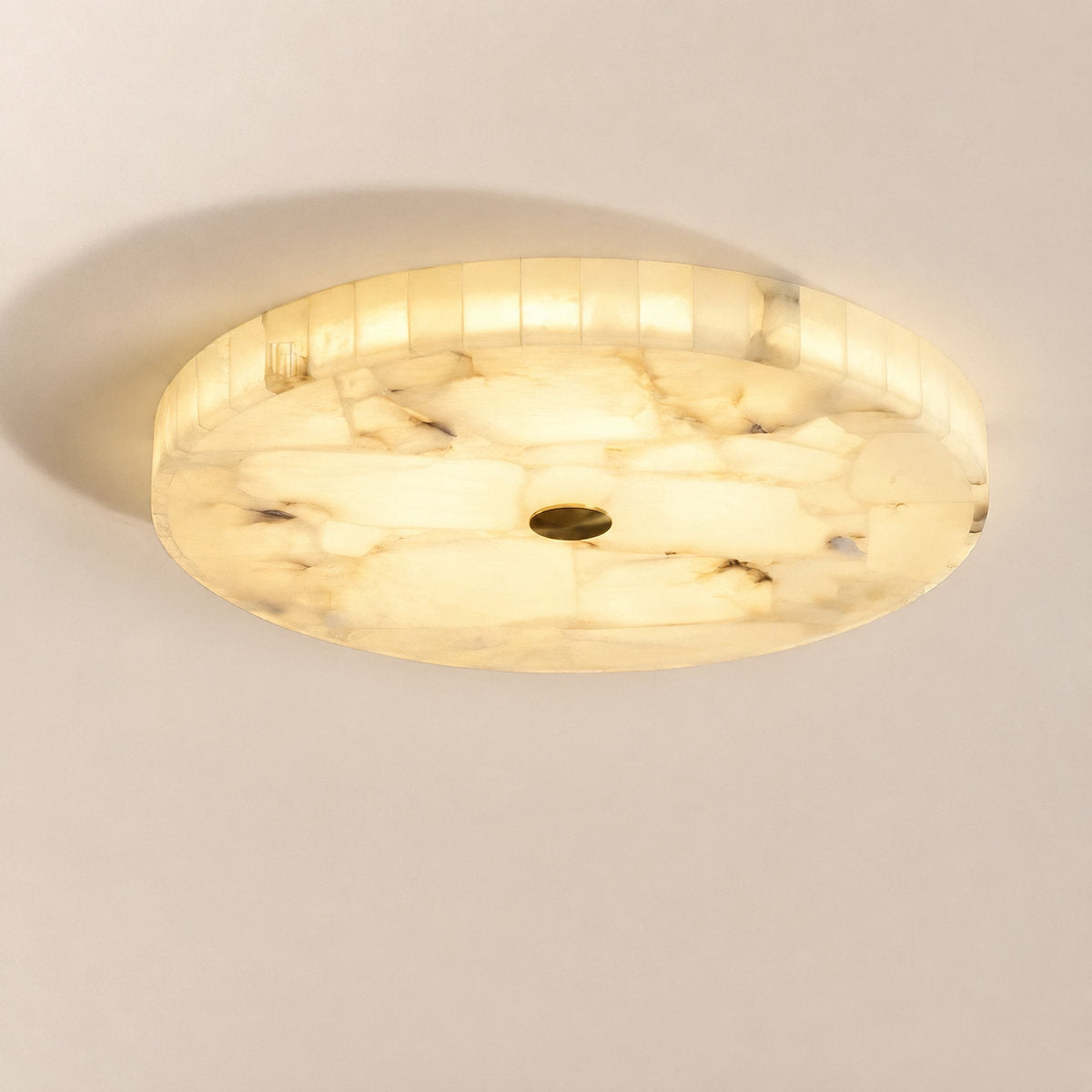 Round Alabaster Ceiling Light, 15.7-Inch x H 2-Inch, White & Gold, Warm Light for Living Room