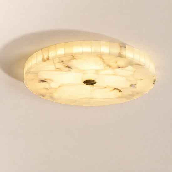 Round Alabaster Ceiling Light, 15.7-Inch x H 2-Inch, White & Gold, Warm Light for Living Room