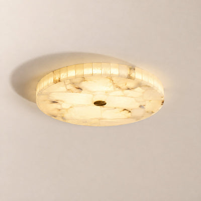 Round Alabaster Ceiling Light, 15.7-Inch x H 2-Inch, White & Gold, Warm Light for Living Room