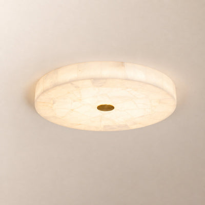 Round Alabaster Ceiling Light, 15.7-Inch x H 2-Inch, White & Gold, Warm Light for Living Room