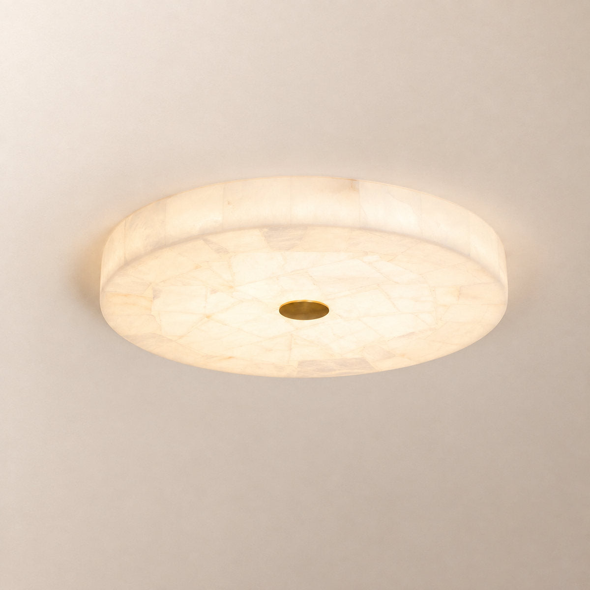 Round Alabaster Ceiling Light, 15.7-Inch x H 2-Inch, White & Gold, Warm Light for Living Room