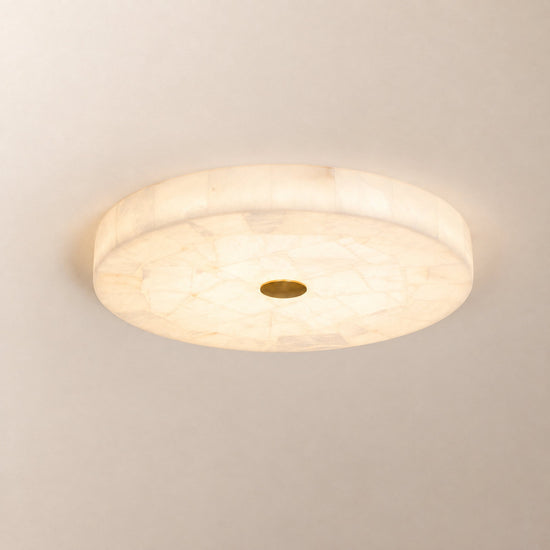 Round Alabaster Ceiling Light, 15.7-Inch x H 2-Inch, White & Gold, Warm Light for Living Room