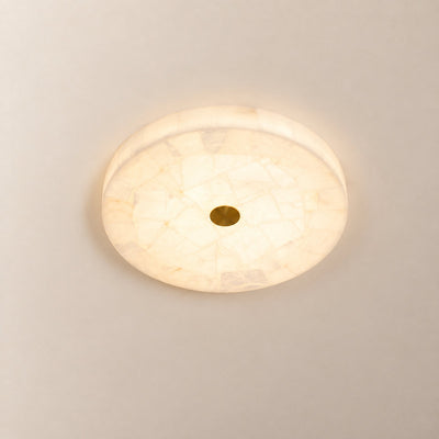 Round Alabaster Ceiling Light, 15.7-Inch x H 2-Inch, White & Gold, Warm Light for Living Room