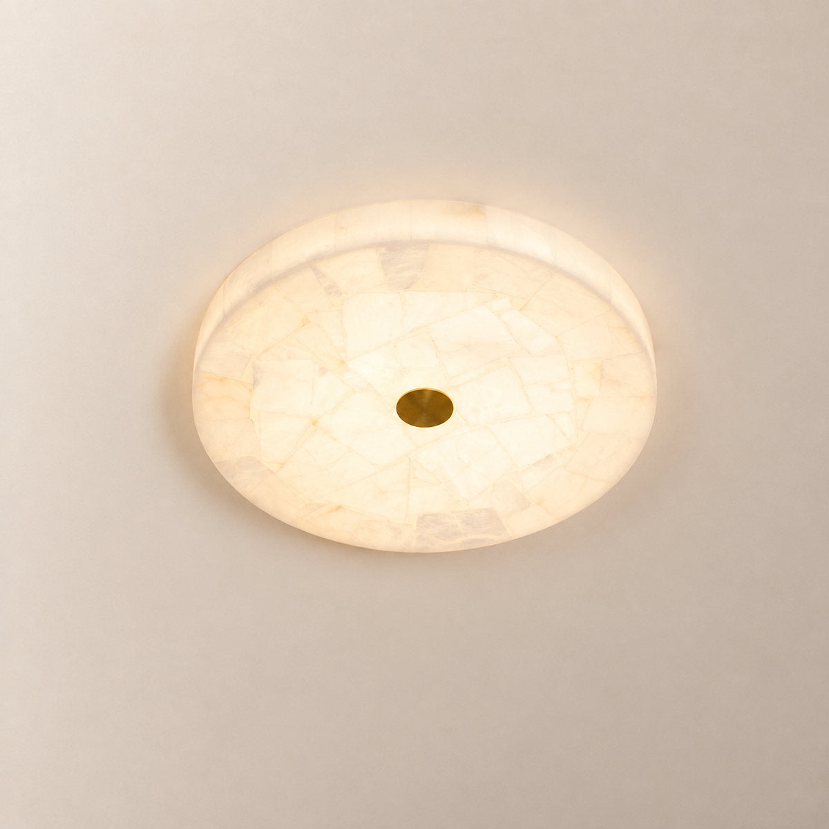 Round Alabaster Ceiling Light, 15.7-Inch x H 2-Inch, White & Gold, Warm Light for Living Room