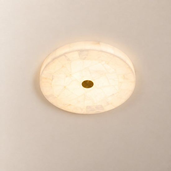 Round Alabaster Ceiling Light, 15.7-Inch x H 2-Inch, White & Gold, Warm Light for Living Room