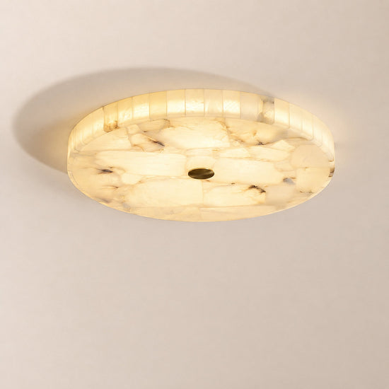 Round Alabaster Ceiling Light, 15.7-Inch x H 2-Inch, White & Gold, Warm Light for Living Room