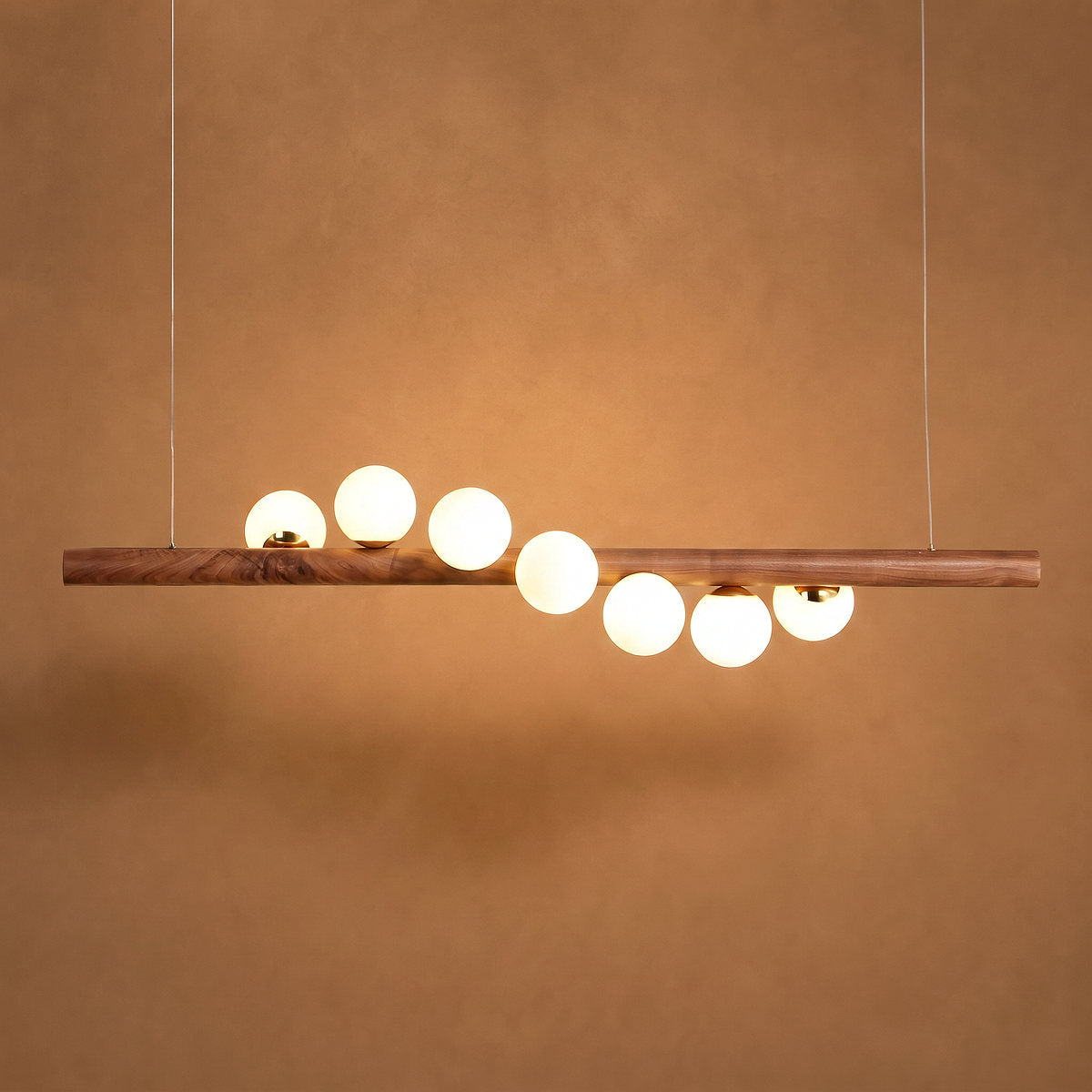 Scandinavian Wooden 5-Light Pendant Light, L 31.4-Inch x H 2.3-Inch, Walnut & White for Dining Room & Living Room