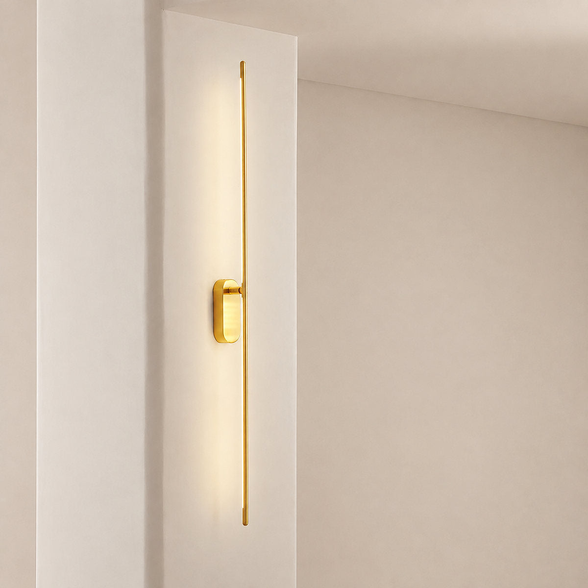 Stick Shaped Metal Wall Lamp, L 2-Inch x W 3.1-Inch x H 23.6~37.4-Inch, Brass, Triac Warm Dimming for Living Room