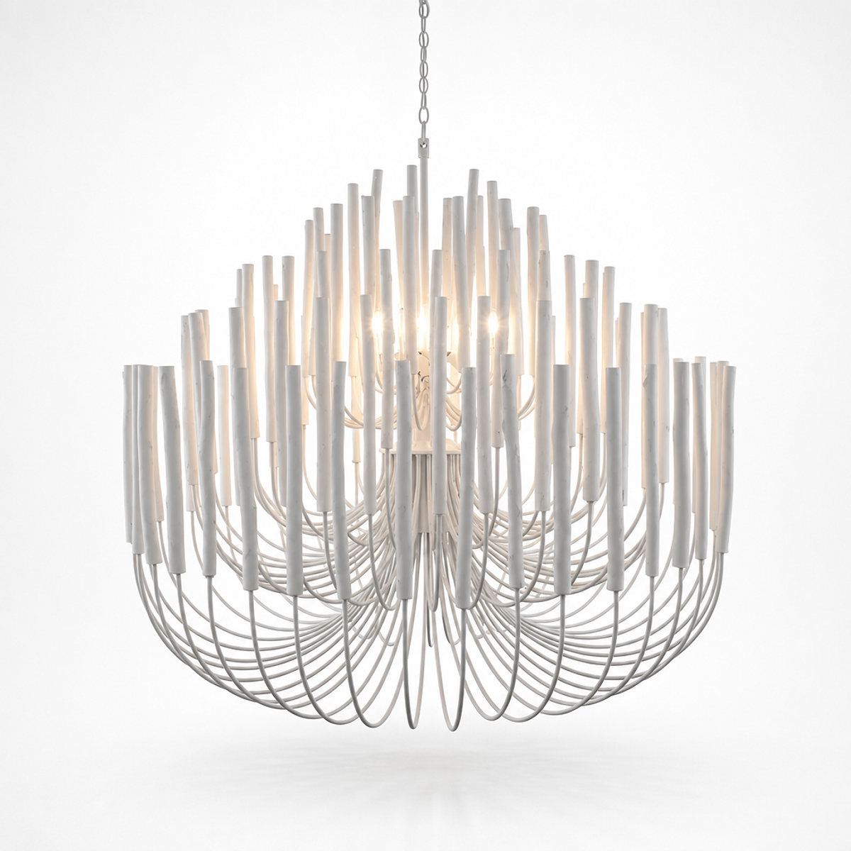 Tiered Wood and Curved Iron Chandelier