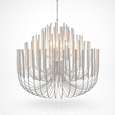Tiered Wood and Curved Iron Chandelier