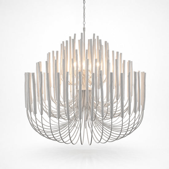 Tiered Wood and Curved Iron Chandelier