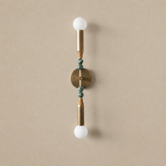 Toam Wall Lamp, 5.9-Inch, Antique Brass & Green Marble for Living Room