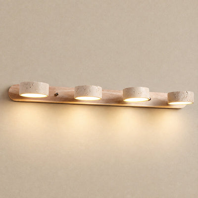 Travertine Duo Rechargeable Wall Lamp, 12.6-Inch ~27.6-Inch, Wood & Yellow Travertine, Three-Color Light & USB Charging for Bedroom & Living Room