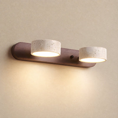 Travertine Duo Rechargeable Wall Lamp, 12.6-Inch ~27.6-Inch, Wood & Yellow Travertine, Three-Color Light & USB Charging for Bedroom & Living Room