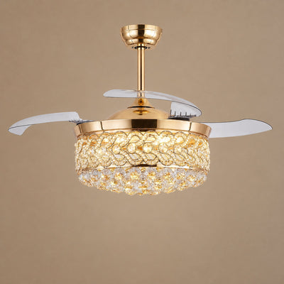 Tricolordeer Crystal Drum Chandelier Retractable Ceiling Fan