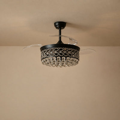Tricolordeer Crystal Drum Chandelier Retractable Ceiling Fan