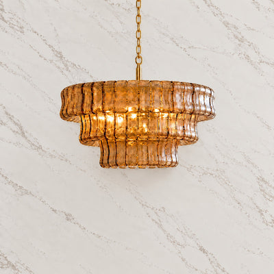 Tricolordeer Four-Light Round Amber Glass Chandelier