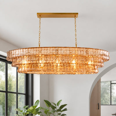 Tricolordeer Four-Light Round Amber Glass Chandelier