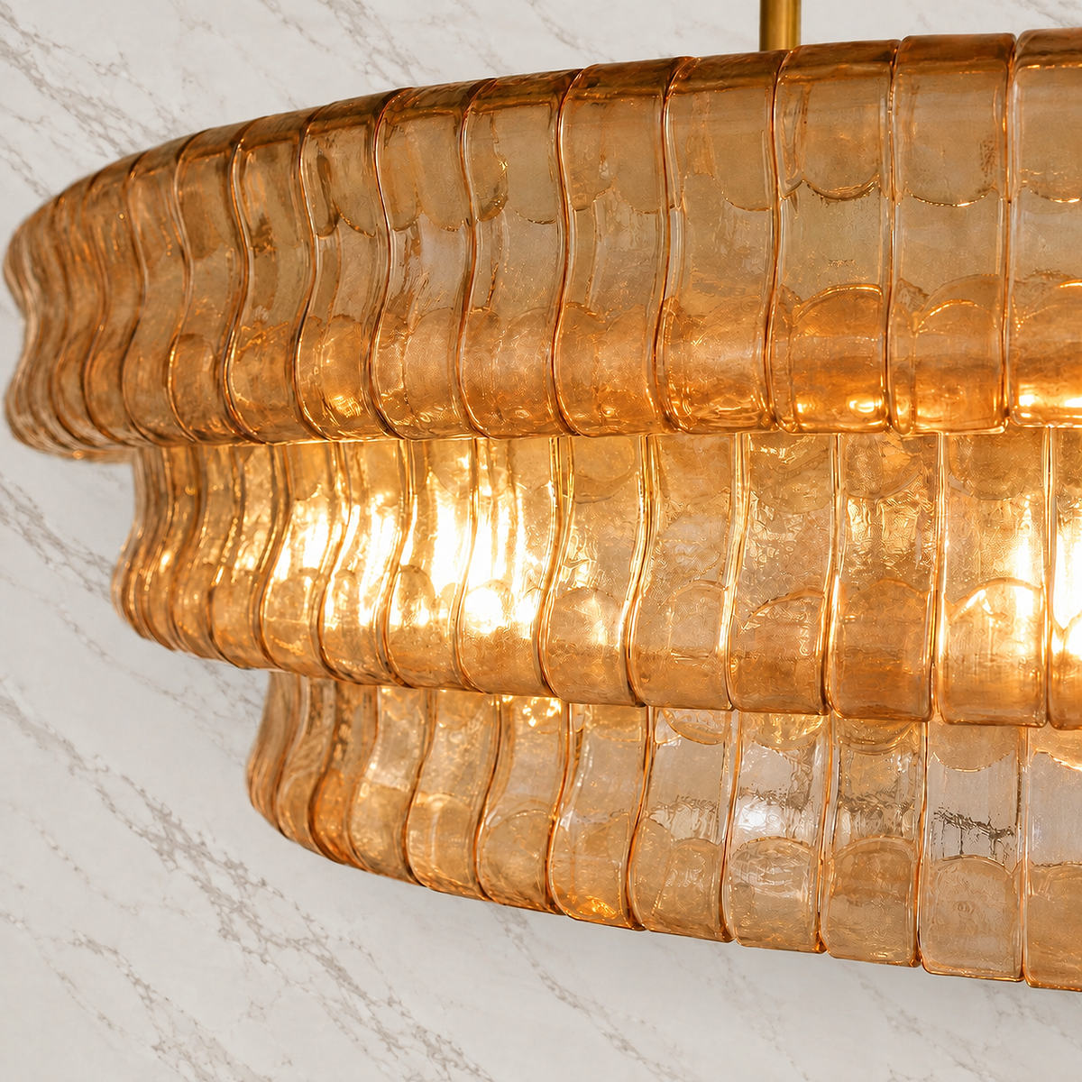 Tricolordeer Four-Light Round Amber Glass Chandelier