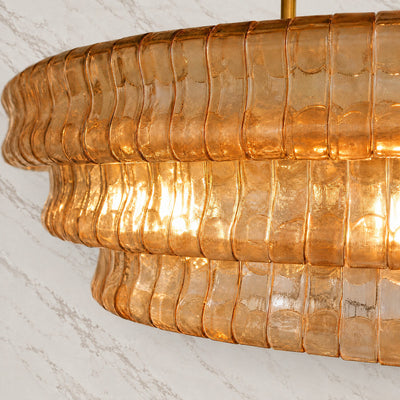 Tricolordeer Four-Light Round Amber Glass Chandelier