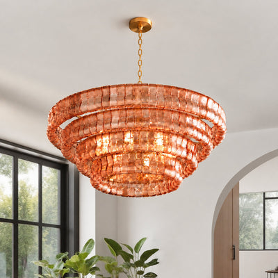 Tricolordeer Four-Light Round Amber Glass Chandelier