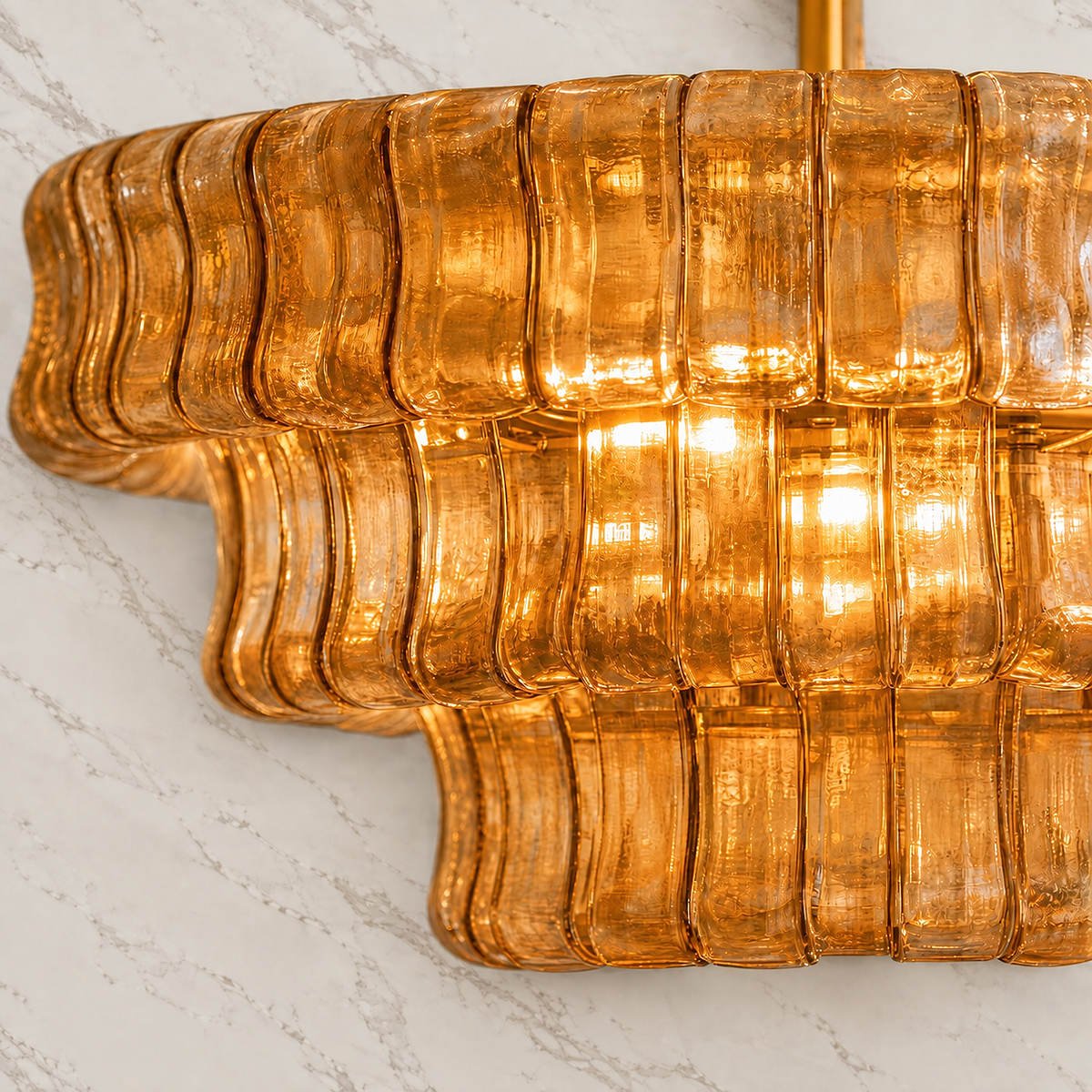 Tricolordeer Four-Light Round Amber Glass Chandelier