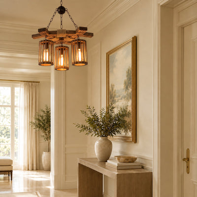 Tricolordeer Industrial Wood and Iron Chandelier