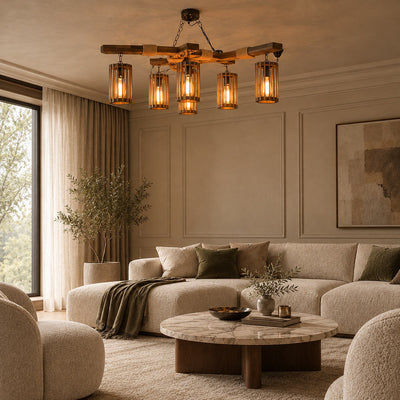 Tricolordeer Industrial Wood and Iron Chandelier