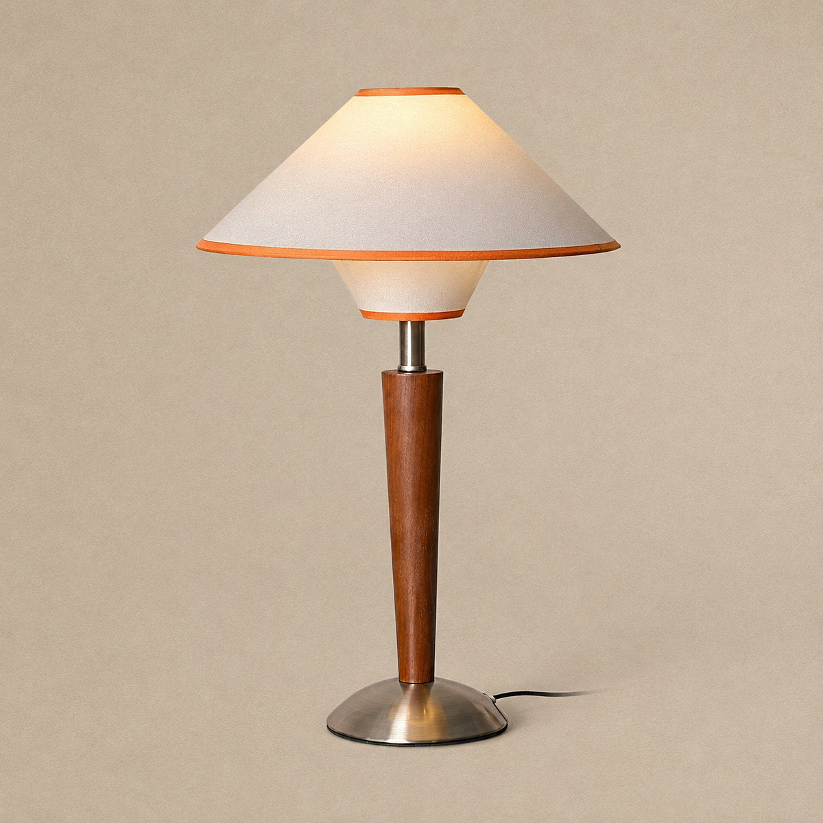 Tricolordeer Walnut Wood and Fabric Table Lamp