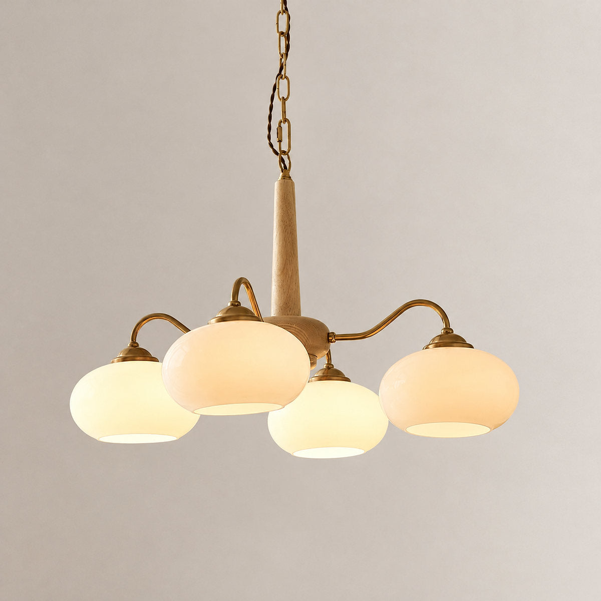 Tricolordeer Walnut Wood Brass Glass Chandelier