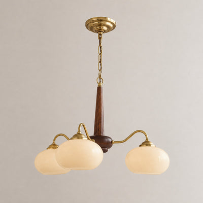 Tricolordeer Walnut Wood Brass Glass Chandelier