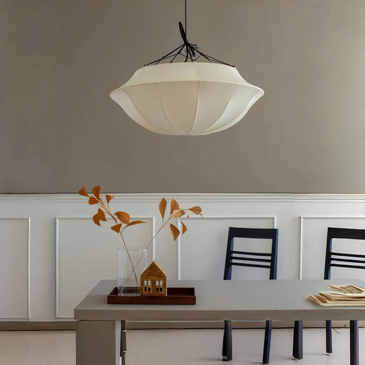 Vintage French Style Cream White Silk Umbrella Chandelier