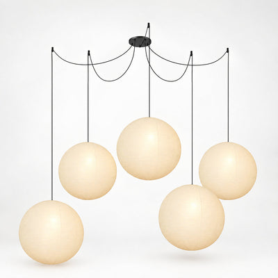 Round Sculptural Bamboo Pendant Light Warm Light for Dining Room & Bedroom