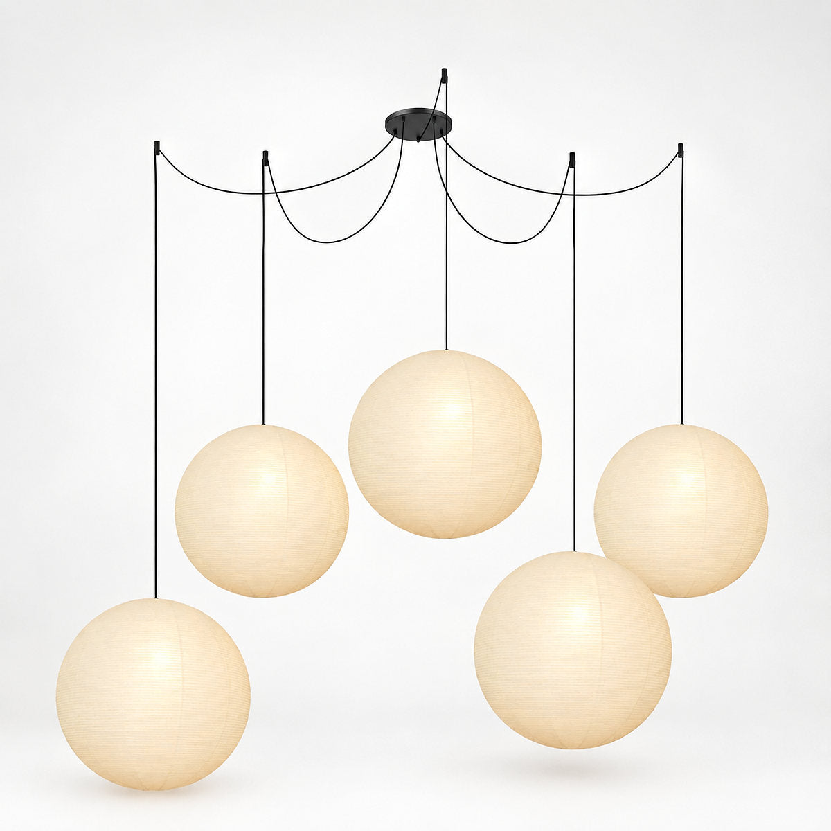Round Sculptural Bamboo Pendant Light Warm Light for Dining Room & Bedroom